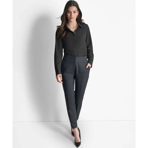 DKNY Women Charcoal Plaid The Gramercy High-Rise Slim-Leg Ankle Trousers Size 14 - Picture 4 of 6